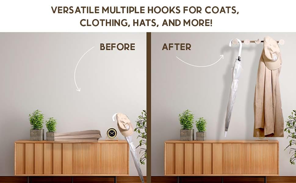 Folkuture Coat Rack Wall Mount or Wall Hooks for Hanging, 5