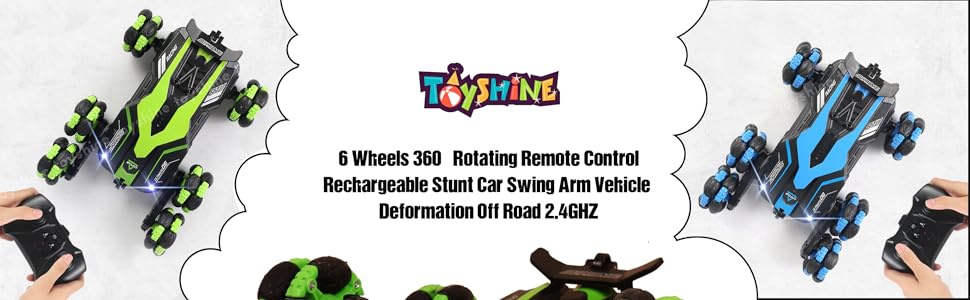 Toyshine 6 Wheels 360°Rotating Remote Control Rechargeable Stunt Car Swing Arm Vehicle 