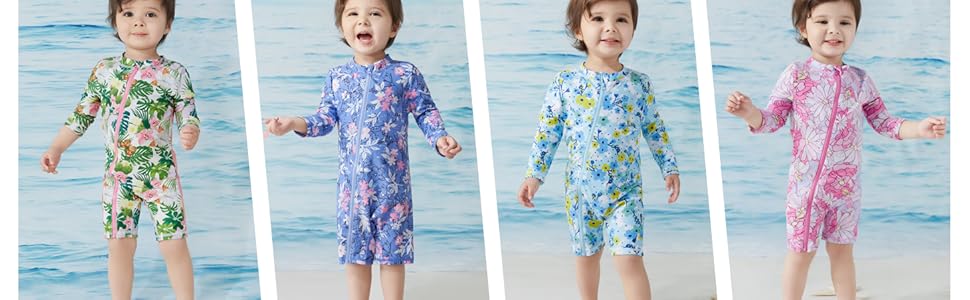 Baby Girls' One Piece Swimsuit Full Zip UPF 50+ Sun Protection Swimwear Rash Guard Swim Suit