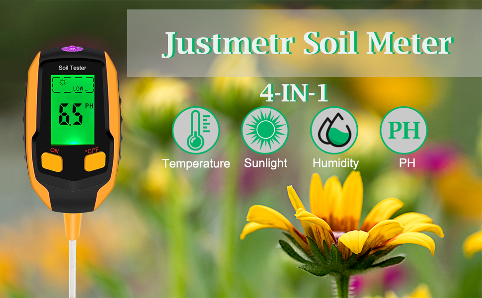 Justmetr [Upgraded Soil PH Meter, 4in1 Soil Tester Moisture, Digital