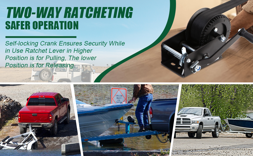 Vevitts Boat Trailer Hand Winch 3500lbs Heavy Duty Hook with 26ft Black