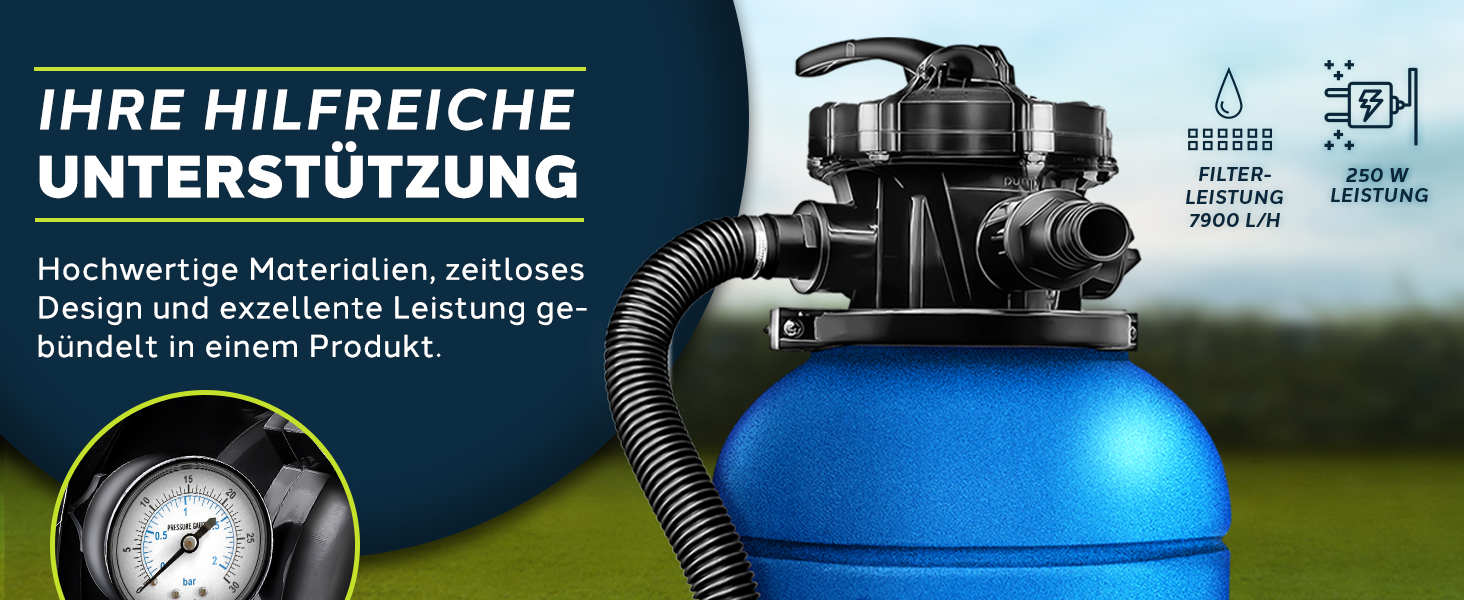 Tillvex® Sandfilteranlage Pool | Filteranlage 7-Wege Ventil & Adapter | Druckanzeige für Schwimmbecken (Blau)  
Tillvex® Ad063ed1 5537 411d 9cae 5941bda1322b. CR0,0,1464,600 PT0 SX1464 V1