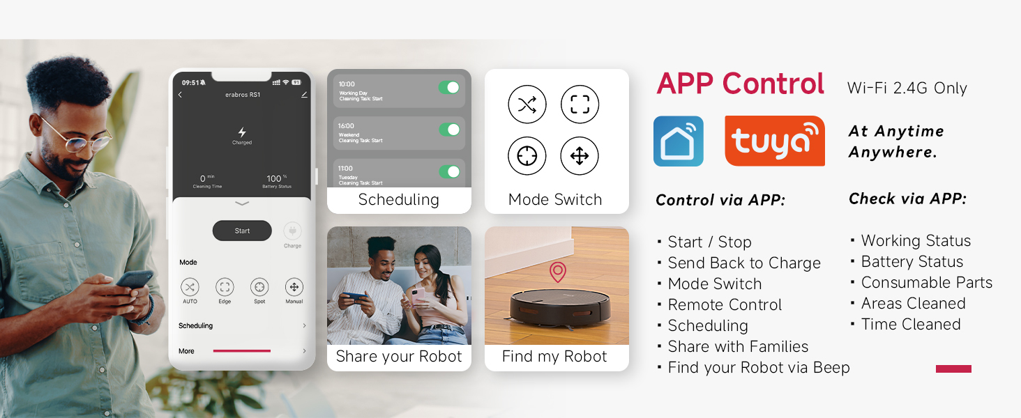 erabrospro Robot Vacuum with 3000Pa Suction Power,140 Min