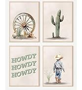 ZLYARTMP 4Pcs Western Cowboy Nursery Wall Art Cactus Desert Posters Pictures Howdy Beige Painting...