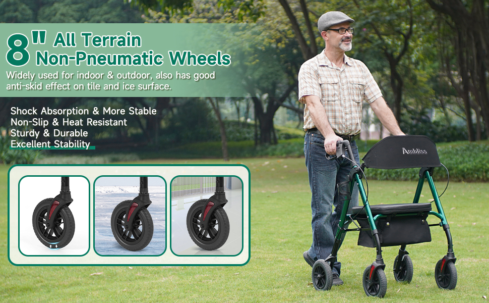 Ambliss Rollator Walker 8" NonPneumatic Wheels Rollator