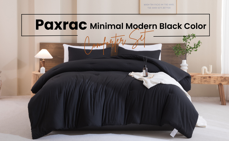 Paxrac Black Comforter Full Size, Modern 3 Pieces Comforter
