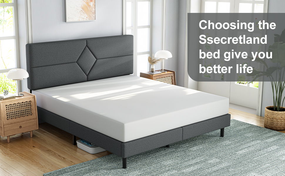 Queen Bed Frame,Ssecretland Queen Size Bed Frame with Headboard/No Box
