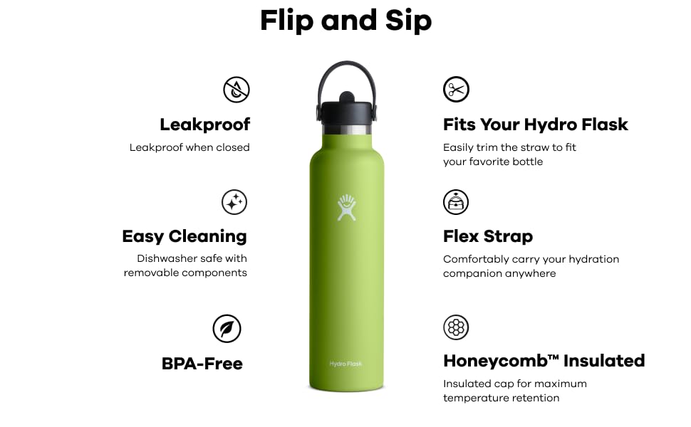 Hydro Flask Wide Mouth Straw Lid Stainless Steel Reusable Water Bottle Vacuum