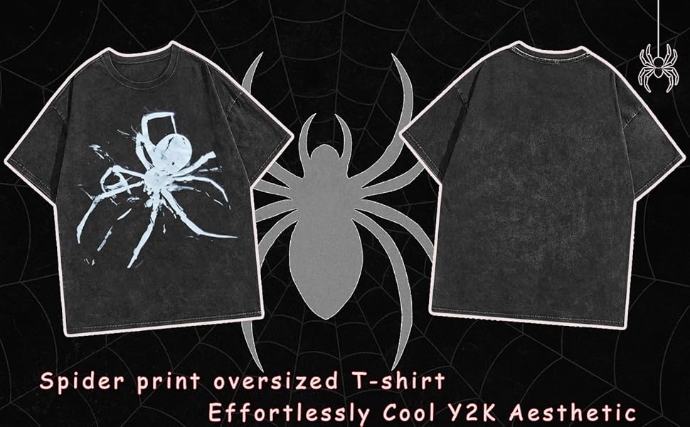 Qualitup Spider Letter Graphic T-Shirt Men's Hip Hop