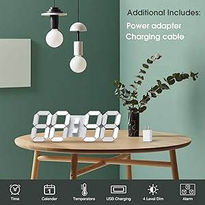 DELA DISCOUNT ad1d689f-6396-48f0-98b5-7a376c3f10d2.__CR0,0,1500,1500_PT0_SX300_V1___ 3D LED Wall Clock with Remote Control 12/24 Hr Time/Date Display Nightlight Alarm Clock,Digital Clock Brightness to Adjust,Temperature, for Office/Home/Living Room/School (Cool White, 15 inch)  