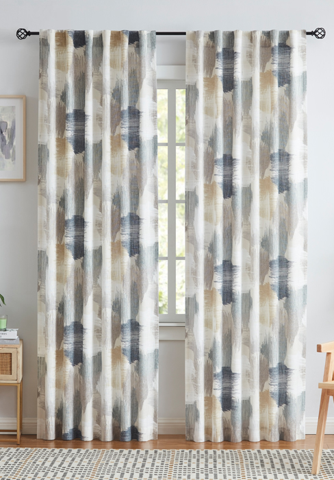 tan blue curtains