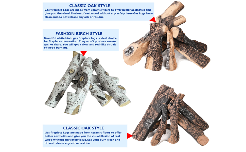 HEXELE Faux Gas Fireplace Logs Set, 22 inch Large Ceramic