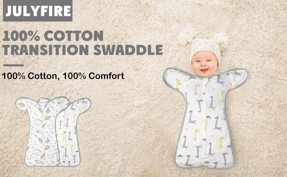 JULYFIRE 2 Pack Transition Swaddle with 2 Way Zipper, 2 in