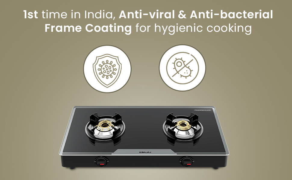 Bajaj 2Brgp7 Stainless Steel Glass Top Gas Stove with 2 Brass Burners