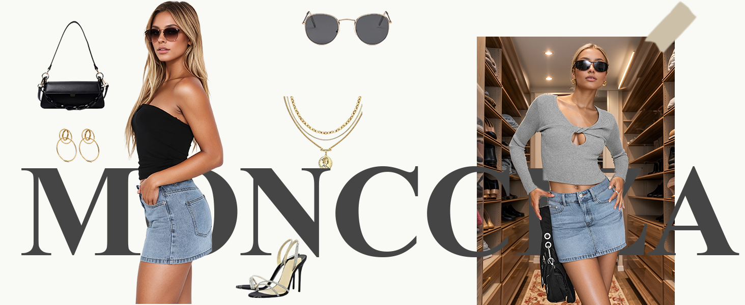 Women’s Denim Jean Skirt Mini Y2K Skort Low Waisted Skirts with Pockets