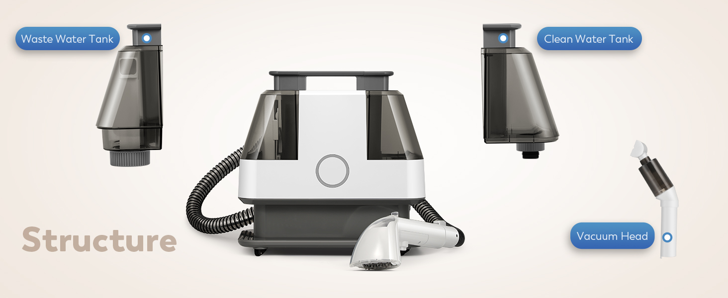 Hapyvergo Upholstery Cleaner Machine 15KPa Portable Carpet