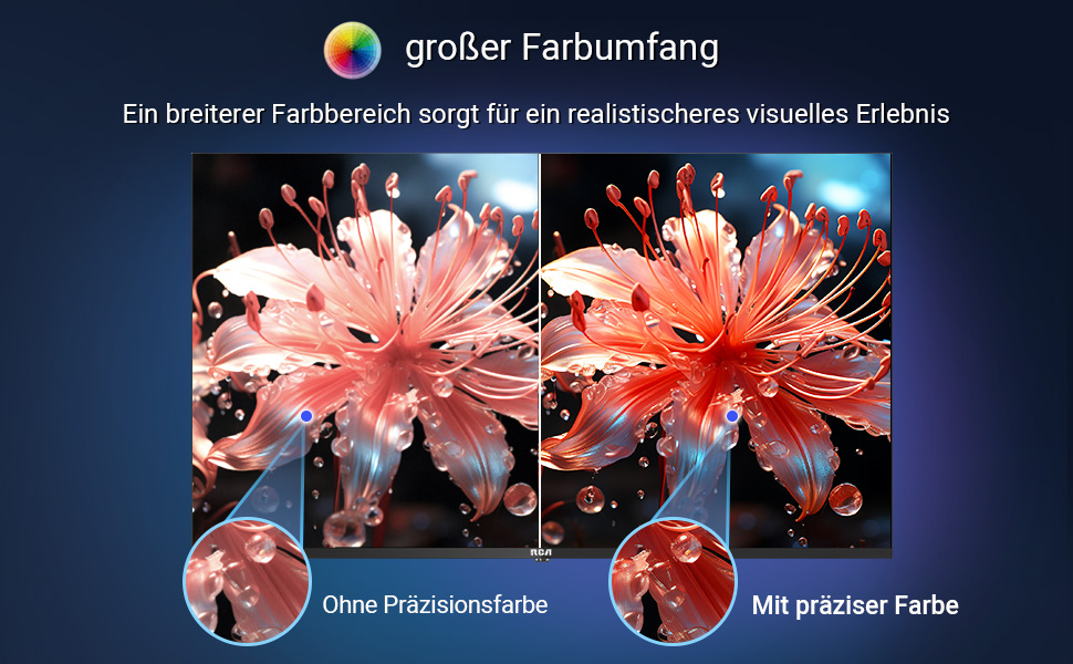 Side-by-side comparison of flower images showcasing color enhancement. Left image shows muted tones, right image displays vibrant, saturated colors of the same flower.