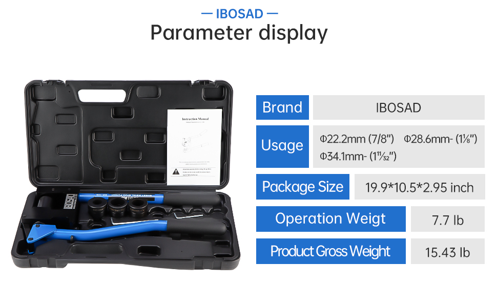 Manual Lever Sheet Metal Stud Punch 20GA with (7/8", 1-1/8", and 1-11/32")