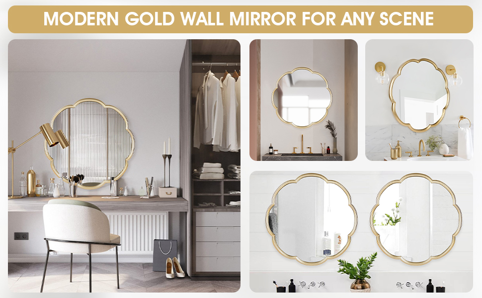 Fobule 24" Gold Mirrors for Wall, Flower Pattern Scalloped