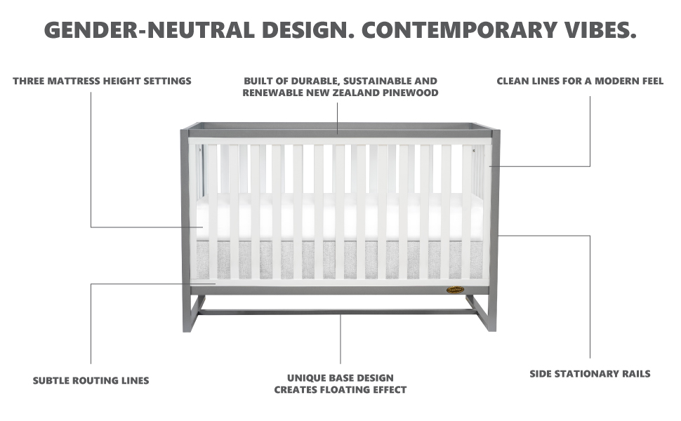 Dream On Me Arlo 5in1 Convertible Crib in Pebble Grey, JPMA Certified, 3 Mattress