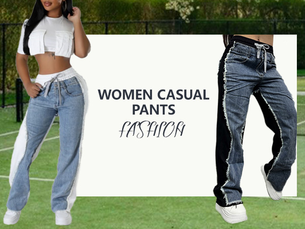 Unybwonn Sweatpants That Look Like Jeans Patchwork Loose