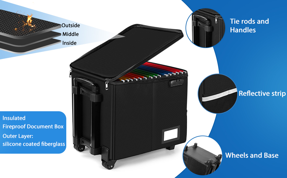 Portable File Box with Telescopic Handle, Fireproof