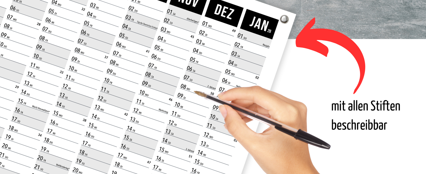 heaven+paper Jahresplaner 2025 A1 Wandkalender 2025 groß (+ 80x60cm) gefaltet mit 14 Monaten