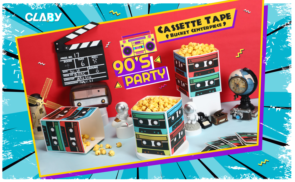 80's 90's Cassette Tape Bucket Centerpiece, 80’s Party