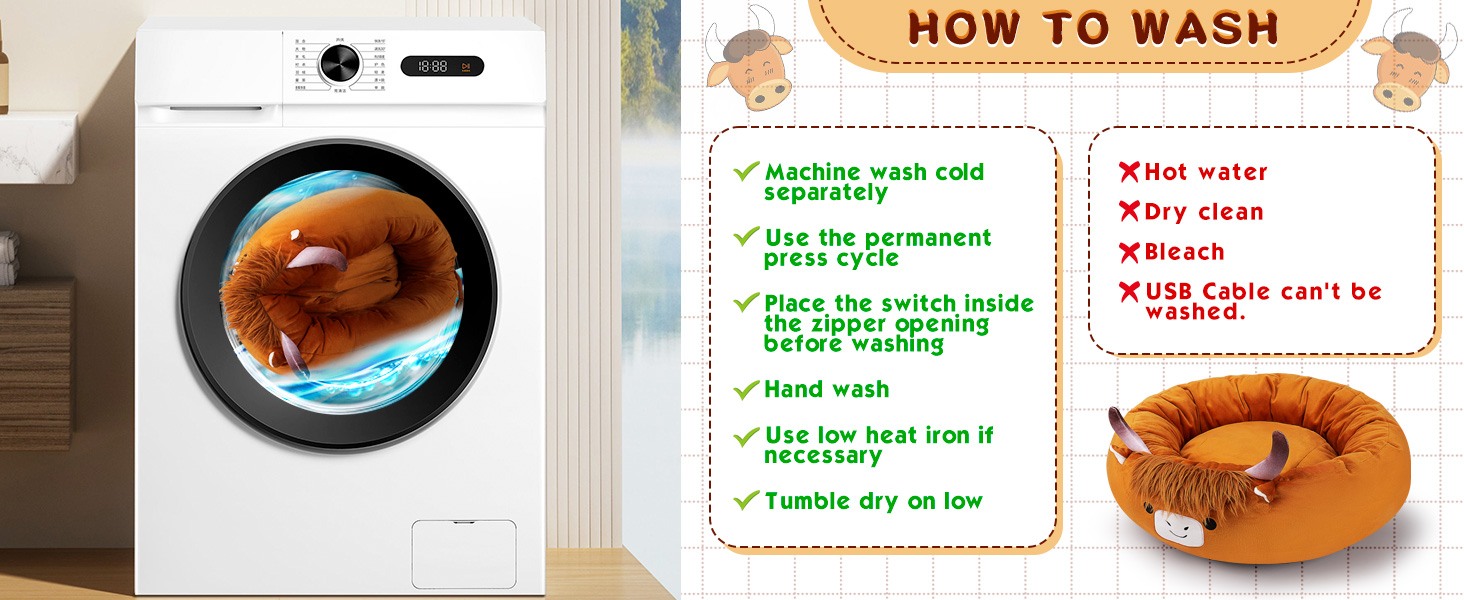 Heated pet bed plush highland cow