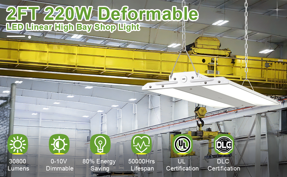 220W LED Linear High Bay Light 2Pack, 010V Dimmable LED