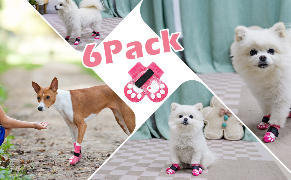 EXPAWLORER Anti Slip Small Dog Socks 6 Pieces Cute Puppy