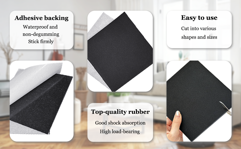 8 Pieces Black Neoprene Foam Anti Vibration Pads 6 in X 6 in X 1/8 in