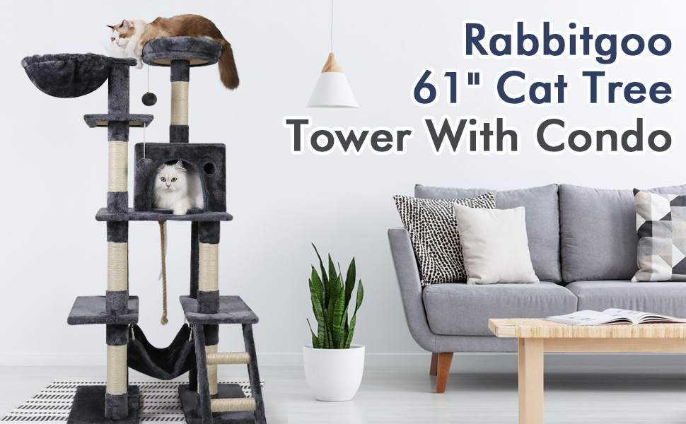 rabbitgoo Cat Tree Cat Tower 61" for Indoor Cats, Multi