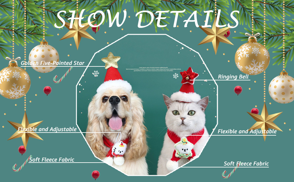 2PCS Christmas Decor Cat Dog Costume, Pet Santa Hat with