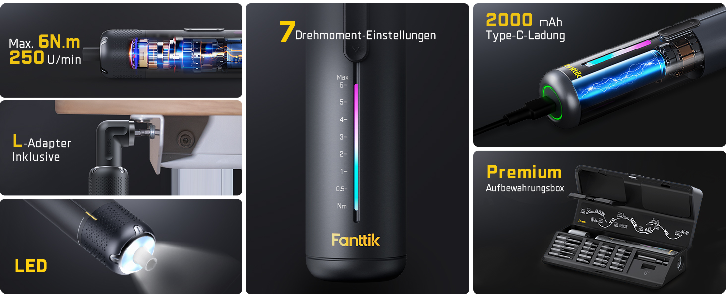 Der Text lautet „LED“. Reihe von technischen Produktbildern, die verschiedene Blickwinkel und Merkmale einer Beleuchtungseinrichtung mit beleuchteten Vorführungen zeigen.
