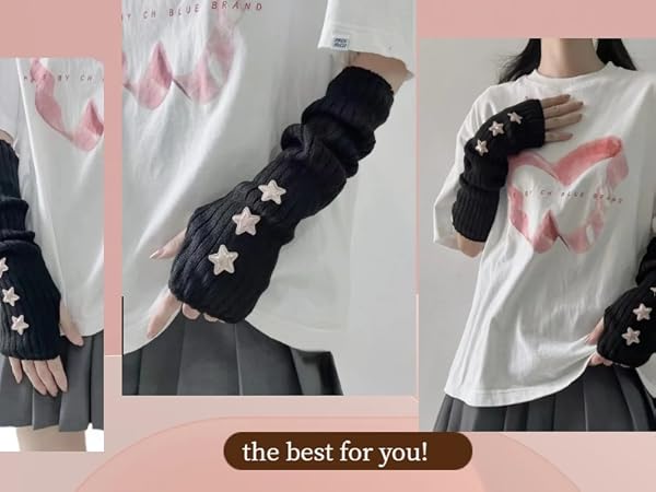 Y2K Women Teens Knitted Arm Warmers Japanese Harajuke