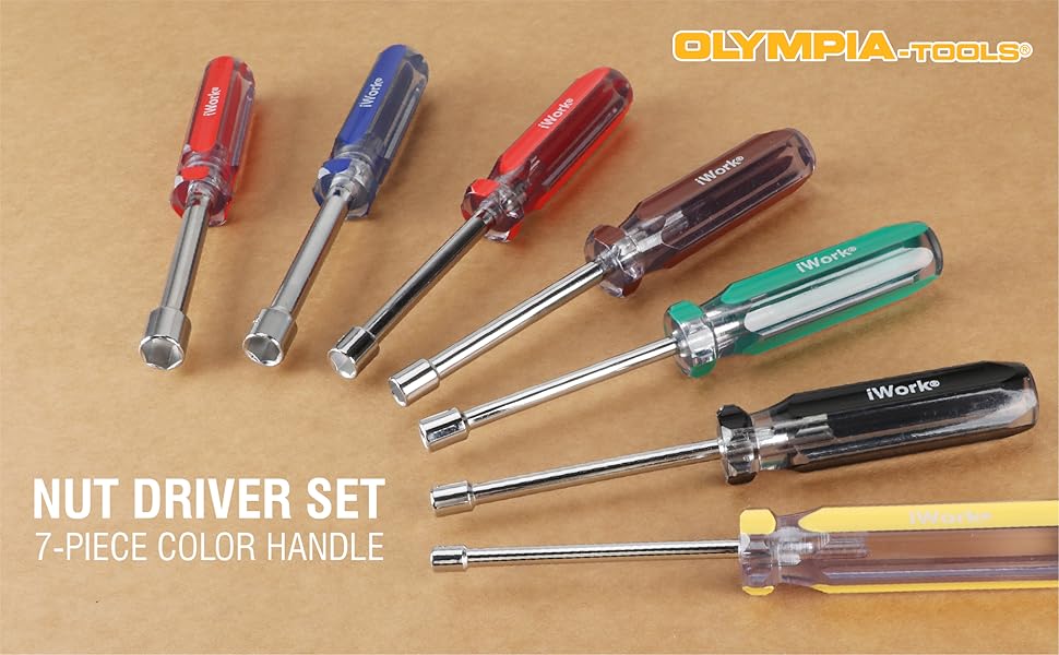 Olympia Tools SAE Nut Driver Set 86513, 7Piece Color Handle, Nut