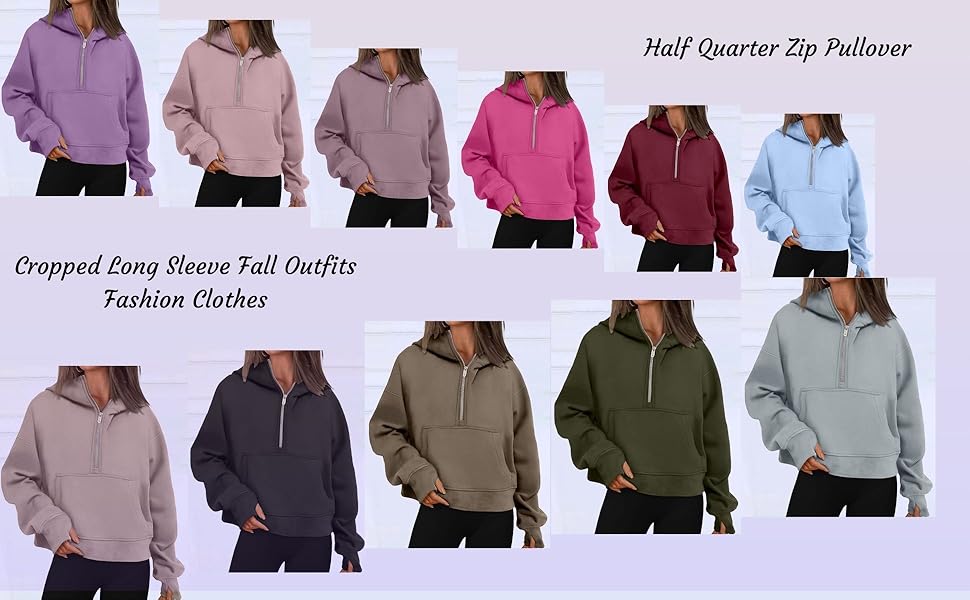Womens Hoodies Oversized Sweatshirts Half Quarter Zip Pullover Cropped Long Sleeve Fall Outfits