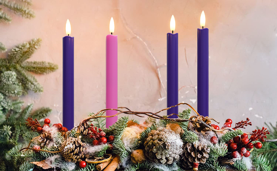 Stmarry Flameless Advent Candles, Set of 4 Flickering LED Flame, 10 Inch Taper