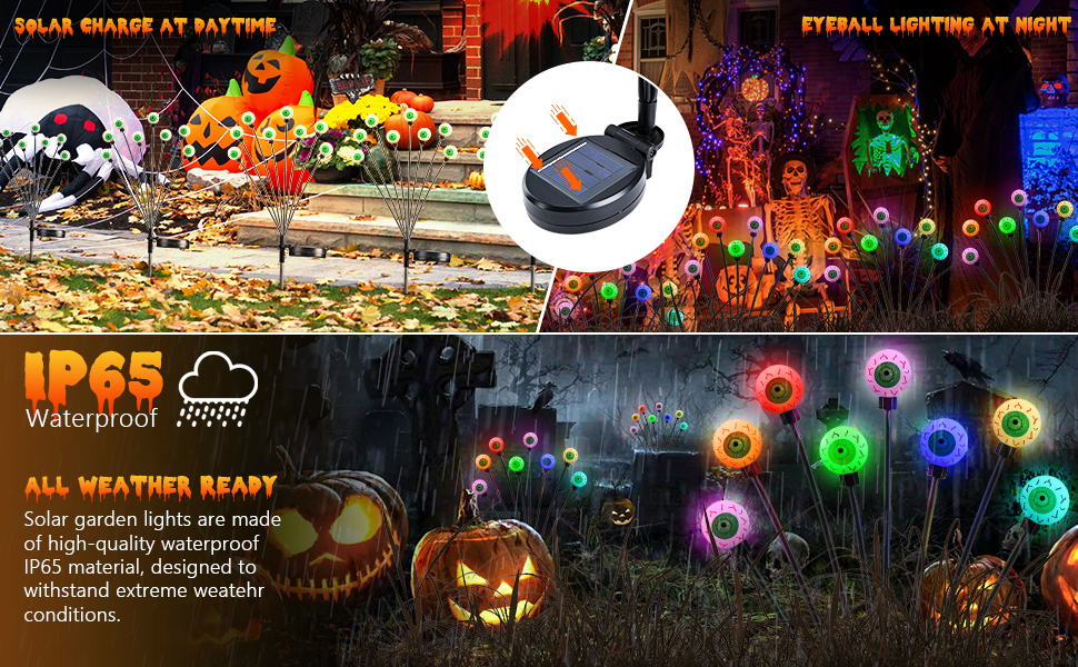iBaycon 4 Pack Halloween Decorations Solar Eyeball Lights