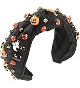 Gmmidea Halloween Jeweled Knotted Headbands for Women Sparkly Crystal Rhinestone Headband Wide Kn...