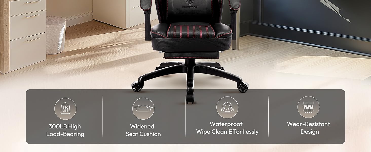 ad77346e-e27b-42af-b715-8c77e8619546.__CR0,0,2928,1200_PT0_SX1464_V1___ Dowinx Gaming Chair Breathable PU Leather Gamer Chair with Footrest Massage Lumbar Support, Big and Tall Ergonomic Reclining Computer Chair with Pocket Spring Cushion for Adults Teens(Black)