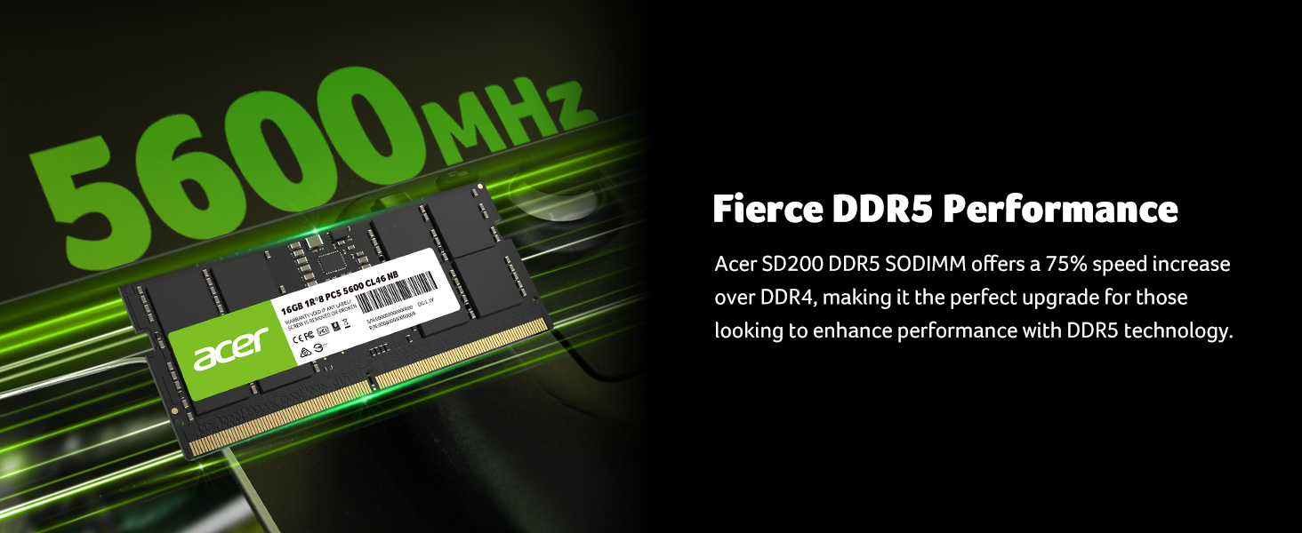 Acer SD200 DDR5 SODIMM Fierce Performance 75 Percent Faster Than DDR4 Ideal Upgrade for High-Speed