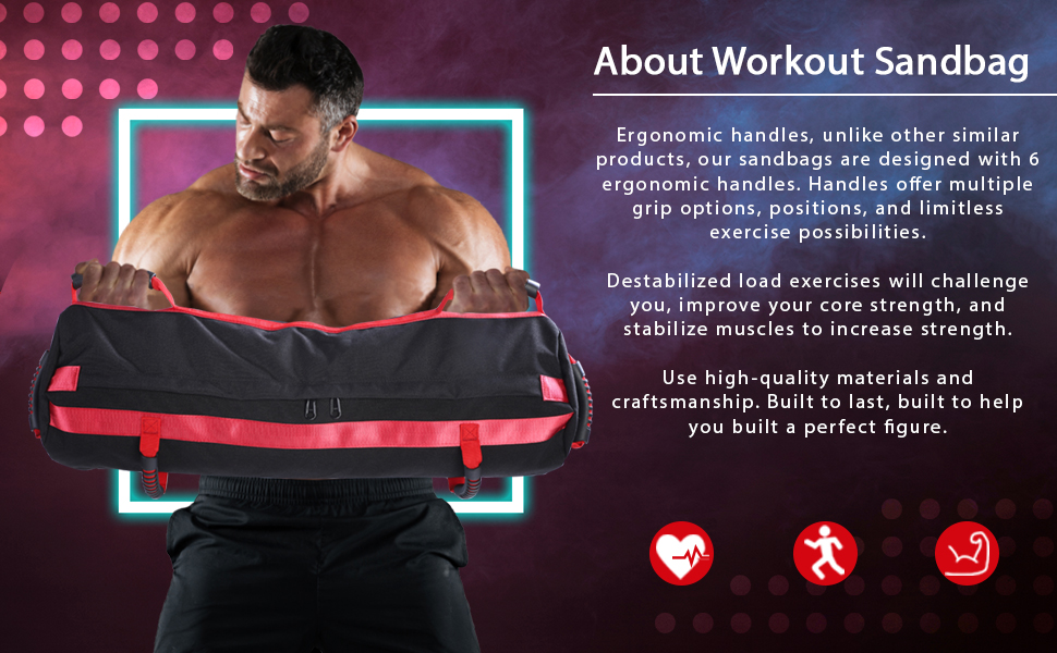 Workout Sandbag, Adjustable Fitness Sandbag with 6 Filler Bags 10 to 60