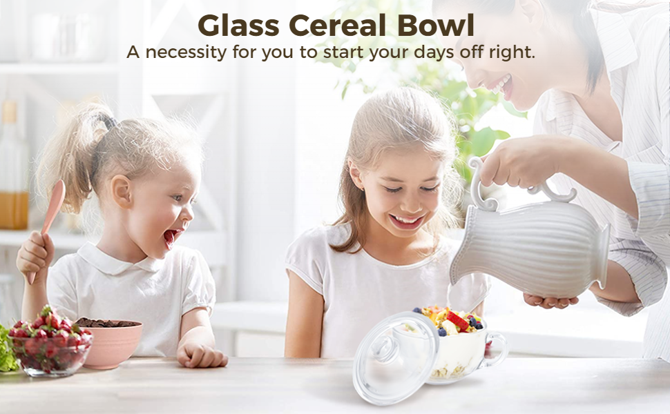 BATTIPAW 2Pcs Glass Cereal Bowl, Ramen Bowls with Lid and