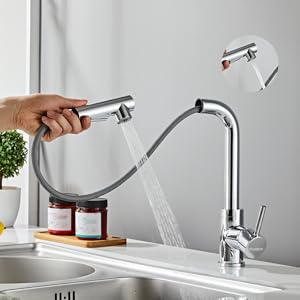 Robinet Cuisine Douchette STANEW,Mitigeur Cuisine Douchette Extractible Rotatif à 360°, Robinet Avec Douchette Extractible, 2 Modes De Pulvérisation,Chrome 19 Deux modes de pulvérisation d'eau