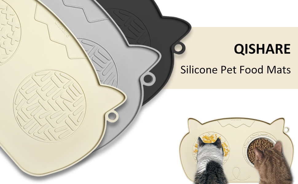 Qishare Cat Food Mat for Food, Silicone Pet Food Mat for