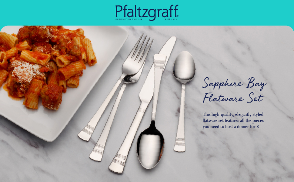 Pfaltzgraff Sapphire Bay 53Piece Flatware Set, Service for 8 Amazon