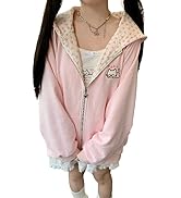 Xojbzoo Women's Y2K Zip-Up Hoodie Oversized Streetwear Cat Ear Cute Cartoon Graphic Harajuku Kawa...