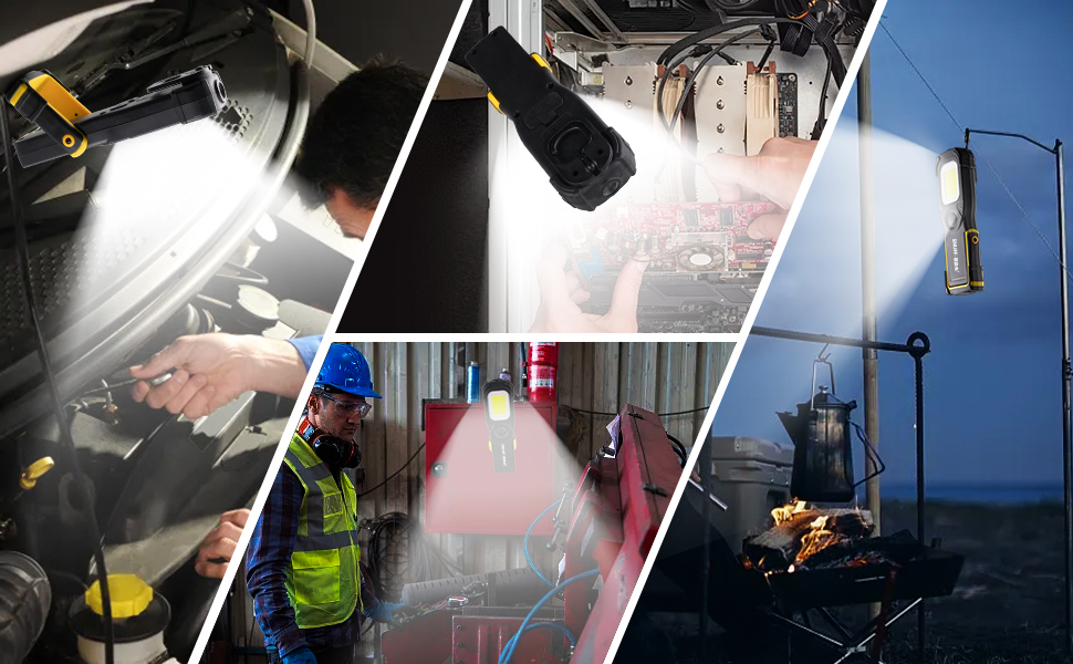 Napatyre LED Rechargeable Work Light,1000 Lumens Magnetic Work Light With 180u00b0 Rotate 4 Modes, Portable Magnetic Flashlight Mechanic Light For Car Repair, Job Site Lighting, Emergency (1 Pack